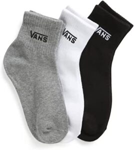 vans, women’s half crew socks, 3 pair pack | 6.5-10, assorted (black/grey/white)