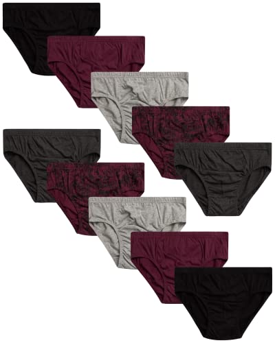 Van Heusen Men's Underwear - Low Rise Briefs with Contour Pouch (10 Pack), Size Large, Black/Grey/Maroon Print/Charcoal