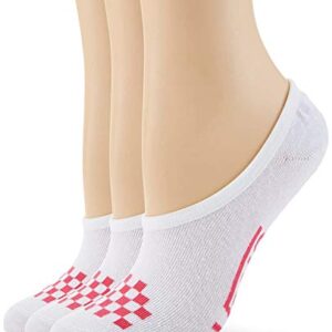 Vans Super No Show Socks - Women's and Girls (White/Pink Check, Womens Shoe Size 7-10)