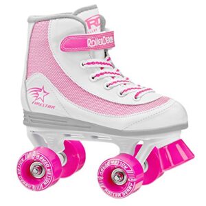 roller derby firestar youth girl’s quad roller skates, white/pink, size 13