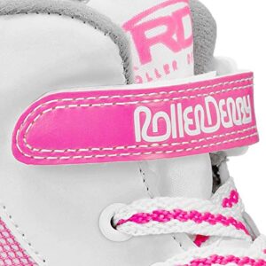 Roller Derby Firestar Youth Girl's Quad Roller Skates, White/Pink, Size 13