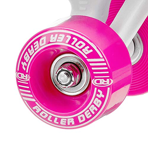 Roller Derby Firestar Youth Girl's Quad Roller Skates, White/Pink, Size 13