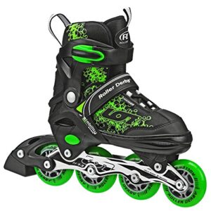roller derby ion 7.2 inline skates with aluminum frames and adjustable sizing for growing feet, medium (2-5)