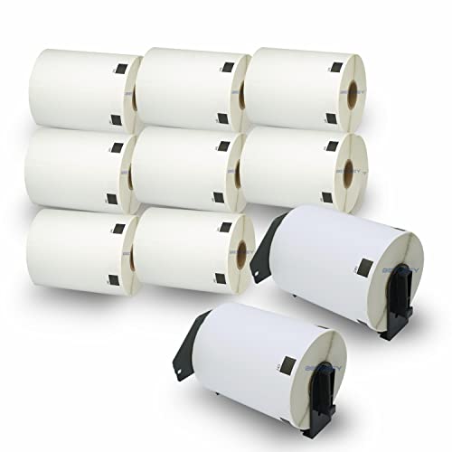 BETCKEY - Compatible Multi-Purpose Labels Replacement for Brother DK-1240 (4" x 2"), Use with Brother QL Label Printers [10 Rolls + 2 Reusable Cartridges]