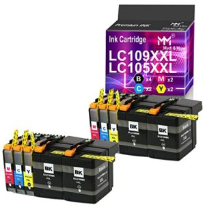 mm much&more ink cartridge replacement for brother lc109 xxl lc-109 lc109xxl lc105 xxl lc105 to use for mfc-j6520dw mfc-j6720dw mfc-j6920dw printer (4 black + 2 cyan + 2 magenta + 2 yellow) 10-pack