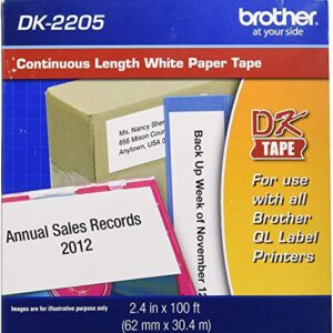 Brother Genuine, DK-2205 Continuous Paper Label Roll, Cut-to-Length Label, 2.4” x 100 Feet, (1) Roll Per Box (4)