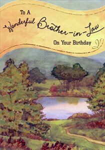 designer greetings calm lake between lush green trees birthday card for brother-in-law