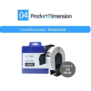 Aomya 2 Rolls Compatible Shipping Label Replacement for Brother DK-1204 Die-Cut 2/3"x2-1/8"(17mmx54mm) 400 Labels per Roll with Reusable Cartridge for QL1060N,QL700, QL720NW,QL550, QL570