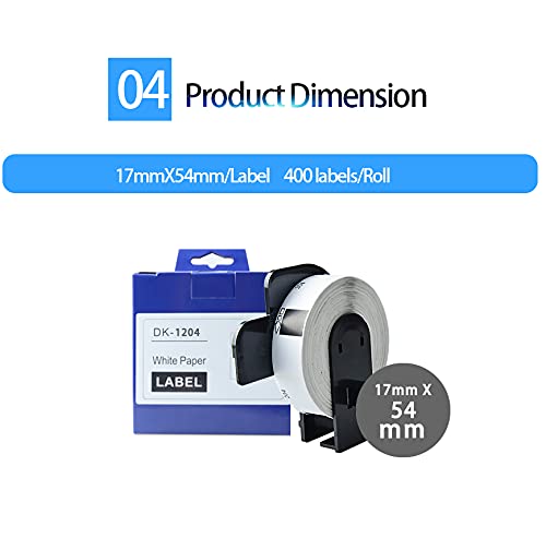 Aomya 2 Rolls Compatible Shipping Label Replacement for Brother DK-1204 Die-Cut 2/3"x2-1/8"(17mmx54mm) 400 Labels per Roll with Reusable Cartridge for QL1060N,QL700, QL720NW,QL550, QL570