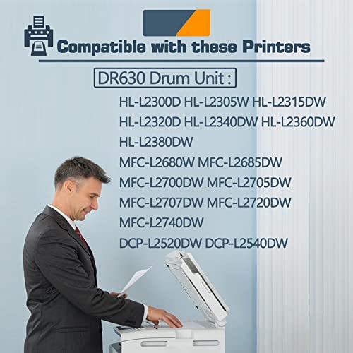 DR630 Compatible DR630 Black Drum Unit Replacement for Brother DR630 HL-L2300D HL-L2305W MFC-L2680W MFC-L2685DW DCP-L2520DW DCP-L2540DW Toner.(1 Pack)