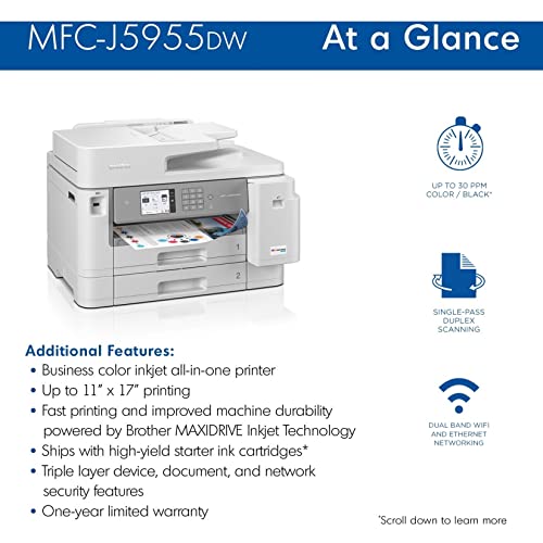 Brother INKvestment Tank MFC MFC-J5955DW Wireless Inkjet Multifunction Printer - Color