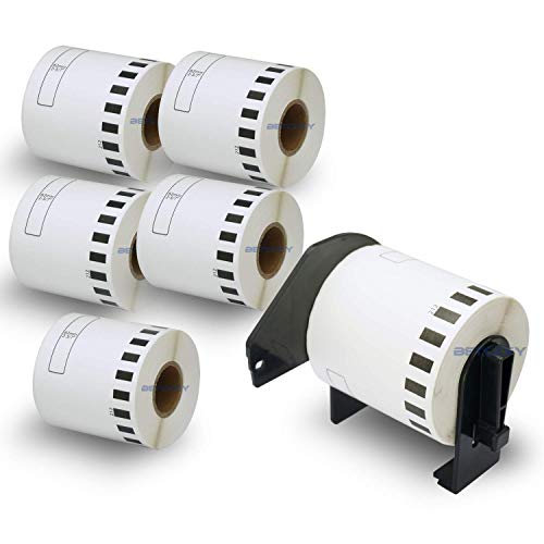 BETCKEY - Compatible DK-2212 Continuous Matte Film 2-3/7" x 50'(62mm x 15.2m) Replacement Labels,Compatible with Brother QL Label Printers [6 Rolls + One Refillable Cartridge Frame]