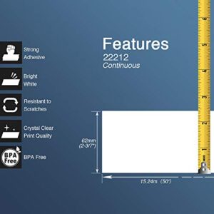 BETCKEY - Compatible DK-2212 Continuous Matte Film 2-3/7" x 50'(62mm x 15.2m) Replacement Labels,Compatible with Brother QL Label Printers [6 Rolls + One Refillable Cartridge Frame]