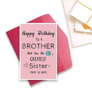 Joke Birthday Card for Brother from Sister, Funny Cocky Bday Card, Unconventional Greatest Sister Card