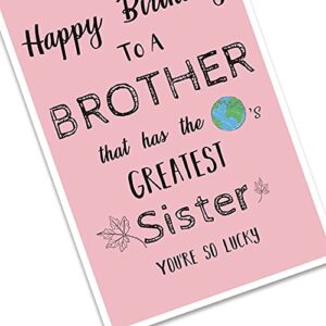 Joke Birthday Card for Brother from Sister, Funny Cocky Bday Card, Unconventional Greatest Sister Card