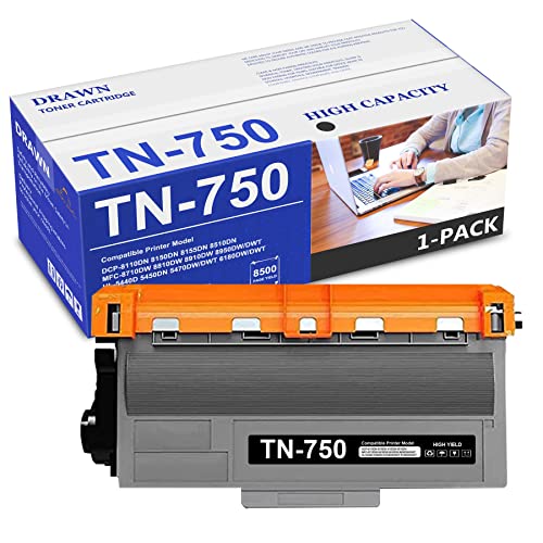 TN750 Black High Yield Toner Cartridge (1-Pack) - Drwn Compatible TN-750 Toner Cartridge Replacement for Brother DCP-8110DN 8155DN MFC-8710DW 8810DW 8910DW HL-5440D Printer