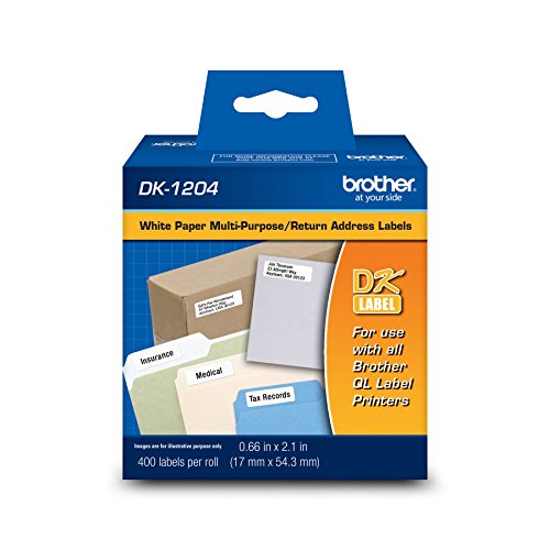 Brother Genuine DK-1204 Multipurpose Paper Label Roll, 400 Labels per Roll, 12 Rolls – for Use with All QL Label Printers