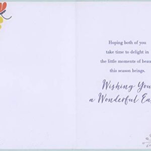 Designer Greetings Colorful Flowers and Vines Border Around White Panel Brother and Sister-in-Law Easter Card