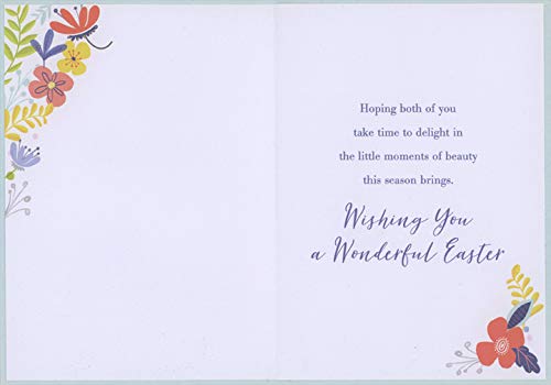 Designer Greetings Colorful Flowers and Vines Border Around White Panel Brother and Sister-in-Law Easter Card
