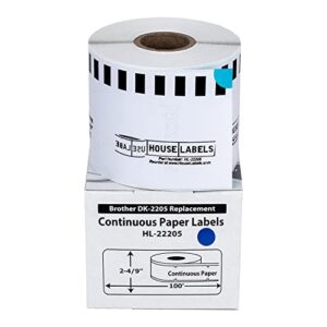 houselabels compatible with dk-2205 replacement roll for brother ql label printers; blue continuous length labels; 2-4/9″ x 100 feet (62mm*30.48m) – 1 roll