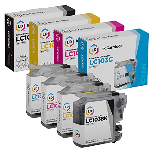 LD Products Compatible Ink Cartridge Replacement for Brother LC103 High Yield (1 Black, 1 Cyan, 1 Magenta, 1 Yellow, 4-Pack)