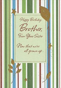 designer greetings gold foil leaves and stars on stripes brother birthday card from sister