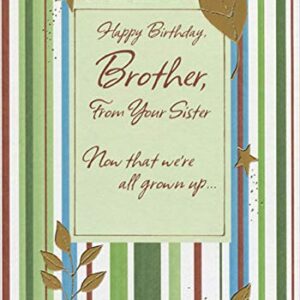 Designer Greetings Gold Foil Leaves and Stars on Stripes Brother Birthday Card from Sister