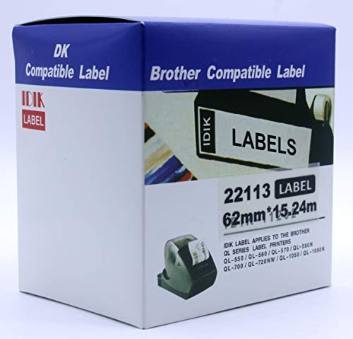 IDIK Compatible Brother DK-22113 Durable Film Tape - Wide - Black Print on Clear - 2.4" x 50'(62mm x 15.24M) 1 Roll per Box, DK-2113