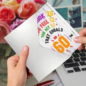 NobleWorks - 60th Milestone Birthday Card with Envelope - Fun Notecard for 60 Year Old, Stationery Congrats - Age Equation 60 C7194MBG