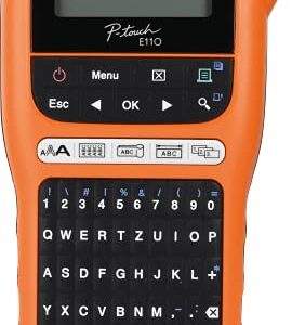 Brother PT-E110 Label Maker, P-Touch Electrician Label Printer, Handheld, QWERTY Keyboard, Up to 12mm Labels, Includes 12mm Black on White Tape Cassette