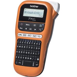 Brother PT-E110 Label Maker, P-Touch Electrician Label Printer, Handheld, QWERTY Keyboard, Up to 12mm Labels, Includes 12mm Black on White Tape Cassette