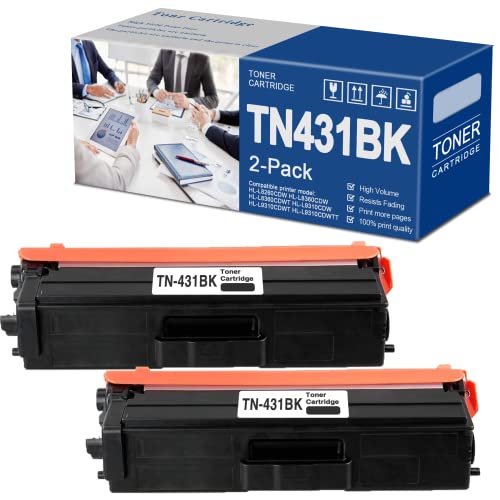 2 Pack TN-431BK Black Toner Cartridge Replacement for Brother TN431BK HL-L8260CDW HL-L8360CDW HL-L8360CDWT HL-L9310CDW Printer.