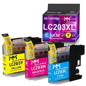 mm much & more compatible ink cartridge replacement for brother lc203-xl lc203xl lc203 xl to use with mfc-j480dw mfc-j880dw mfc-j4420dw mfc-j680dw mfc-j885dw printer (cyan, magenta, yellow, 3 pack)