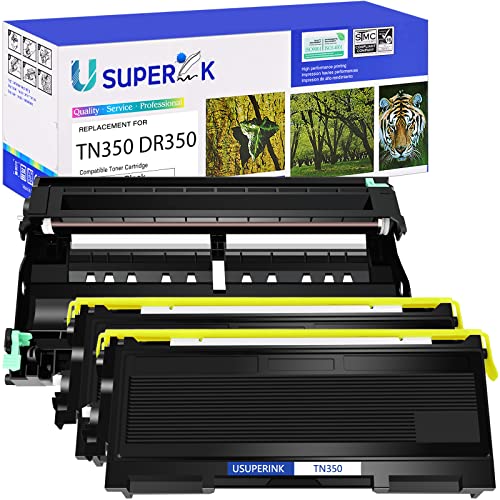 SuperInk 3 Pack Compatible Toner Cartridge & Drum Unit Set Compatible for Brother TN350 DR350 use in DCP-7010 HL-2030 HL-2070N Intellifax 2820 MFC-7220 Printer (2 Toner, 1 Drum)