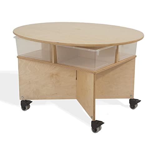 Whitney Brothers WB1816 Mobile Collaboration Table with Trays, Natural UV, 29.5x36x22