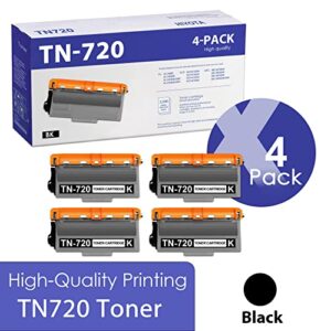 hiyota tn-720 tn720 toner cartridge compatible replacement for brother tn720 hl-5440d 5450dn 5470dw/dwt dcp-8110dn mfc-8710dw 8950dw/dwt series printer toner cartridge (black, 4-pack)