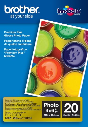 Brother Glossy Inkjet Paper, 4 x 6 Inches, 20 Sheets (BP71GP20) - Retail Packaging