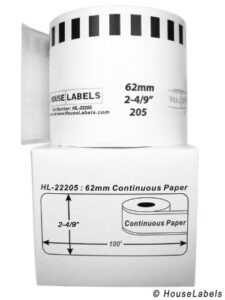 generic continuous paper labels compatible w/brother dk2205 (2-4/9″ x 100′; 62mm30.48m) bpa free (6 rolls)