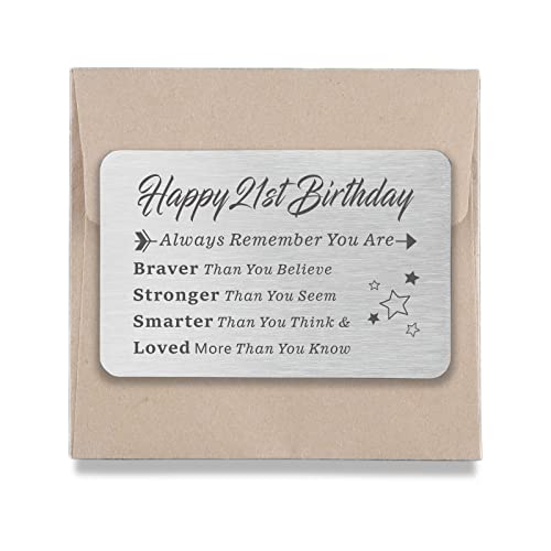 21st Birthday Gifts for Teen Girls Boys 21 Year Old Birthday Gifts for Her Him Metal Wallet Insert Card Christmas Graduation Inspirational Gifts Card for Sister Brother Daughter Son Niece Nephew Granddaughter Grandson