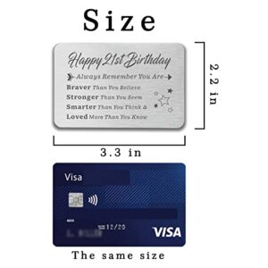 21st Birthday Gifts for Teen Girls Boys 21 Year Old Birthday Gifts for Her Him Metal Wallet Insert Card Christmas Graduation Inspirational Gifts Card for Sister Brother Daughter Son Niece Nephew Granddaughter Grandson