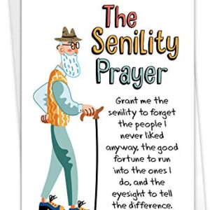 NobleWorks - 1 Funny Happy Birthday Notecard - Old Man Humor Greeting Card with Envelope - Man's Senility Prayer C9348BDG