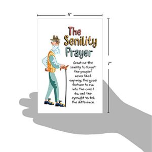 NobleWorks - 1 Funny Happy Birthday Notecard - Old Man Humor Greeting Card with Envelope - Man's Senility Prayer C9348BDG