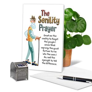 NobleWorks - 1 Funny Happy Birthday Notecard - Old Man Humor Greeting Card with Envelope - Man's Senility Prayer C9348BDG