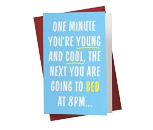 funny birthday card for men and women, large 5.5 x 8.5 happy birthday card for him or her, birthday card for husband, birthday card for brother, sister – karto – one minute bed early