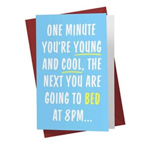 Funny Birthday Card for Men and Women, Large 5.5 x 8.5 Happy Birthday Card for Him Or Her, Birthday Card for Husband, Birthday Card for Brother, Sister - Karto - One Minute Bed Early