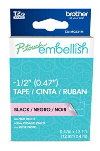brother p-touch embellish black print on pastel pink tape tzemqe31m – ~½” wide x 13.1’ long for use with p-touch embellish ribbon & tape printer