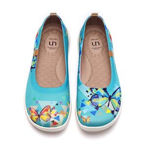 uin women’s ballet flats cute casual fancy knit art painted comfort soft round toe shoes cubic butterflies (38)