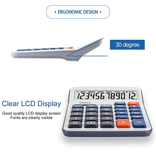 Desktop Calculator Large LCD Display 12 Digit Number Handheld Portable Pocket Basic Calculator with Big Soft Sensitive Button, Battery and Solar Powered, for Office Home School Use(OS-6M)