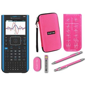 texas instruments ti nspire cx ii cas graphing calculator + guerrilla zipper case + essential graphing calculator accessory kit, black (pink)