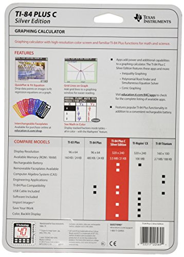Texas Instruments TI-84 Plus C Silver Edition Graphing Calculator, Black